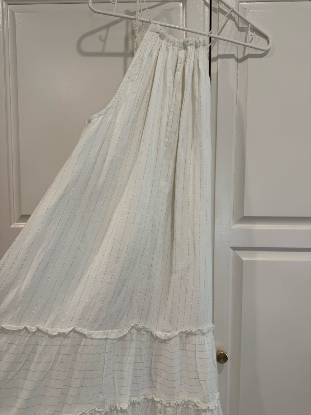 World Market Boho Tiered Midi Dress Ivory with Metallic Accent Size L/XL Cotton - Picture 5 of 10